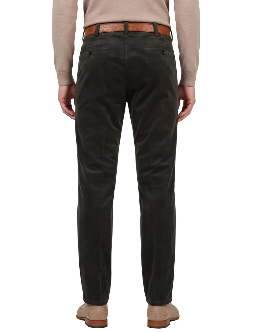 Katoenen corduroy chino Meyer Rio groen
