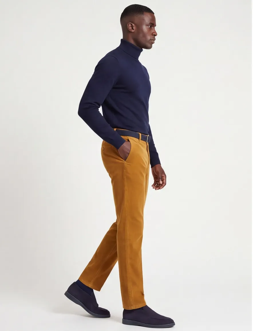 Corduroy chino Meyer camel katoen