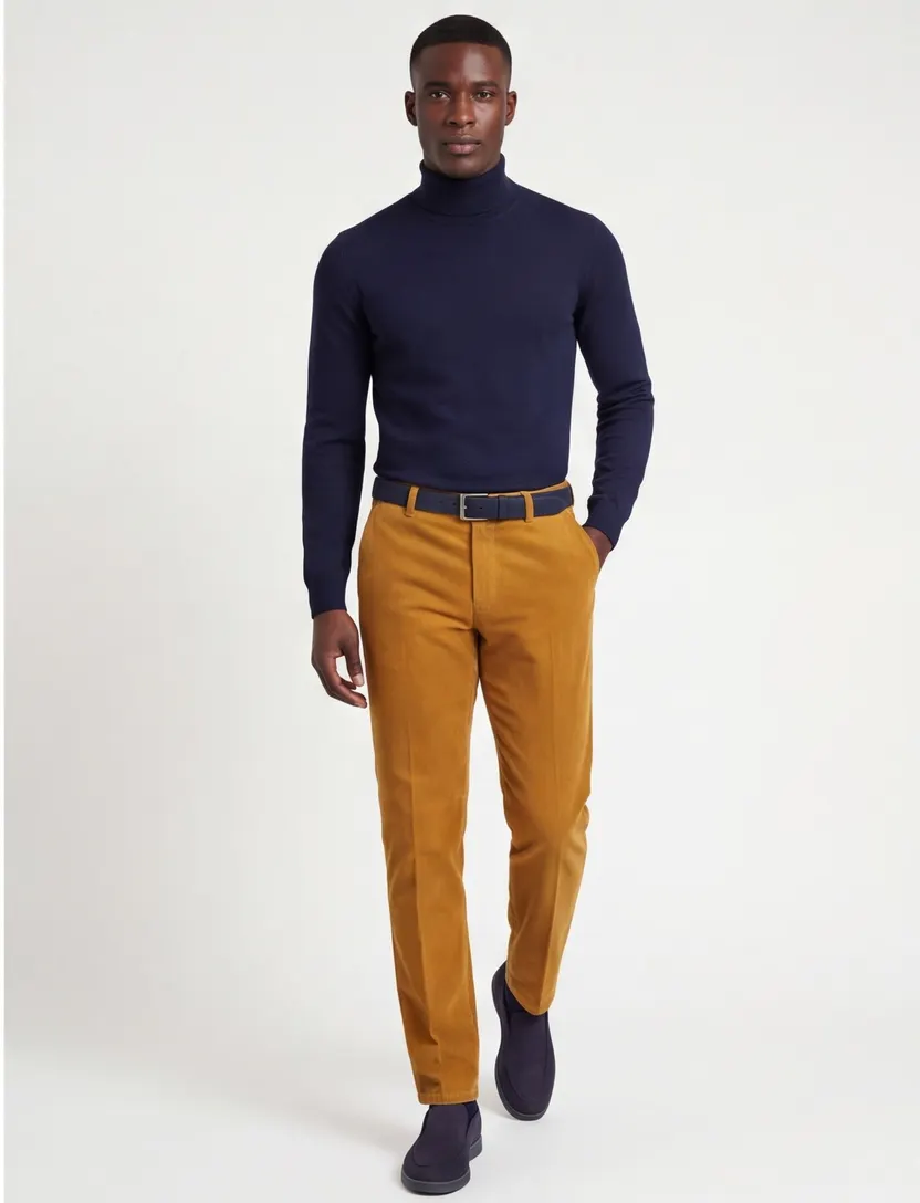 Katoenen corduroy chino Meyer camel