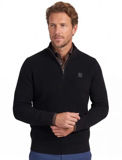 State of Art State of Art half zip trui donkerblauw gemêleerd