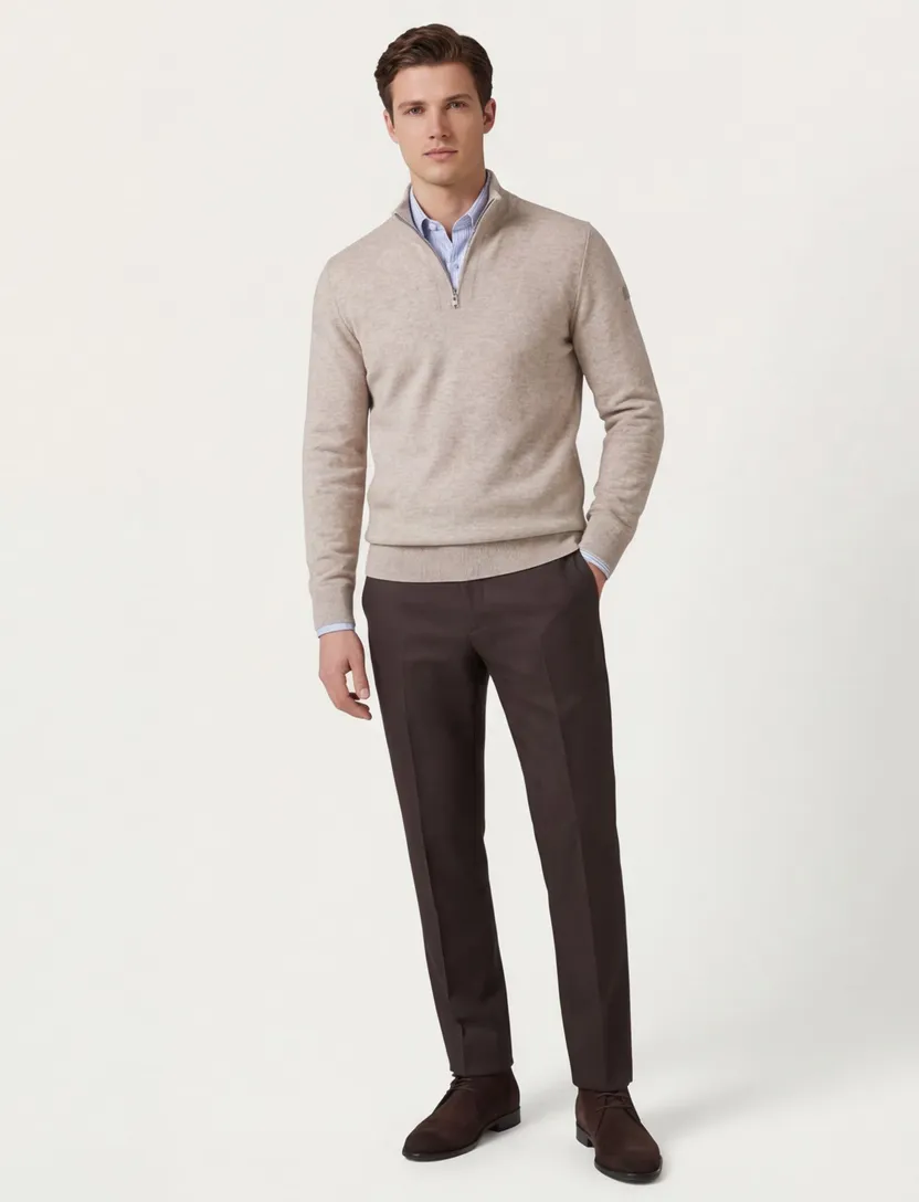 State of Art half zip trui beige gemêleerd