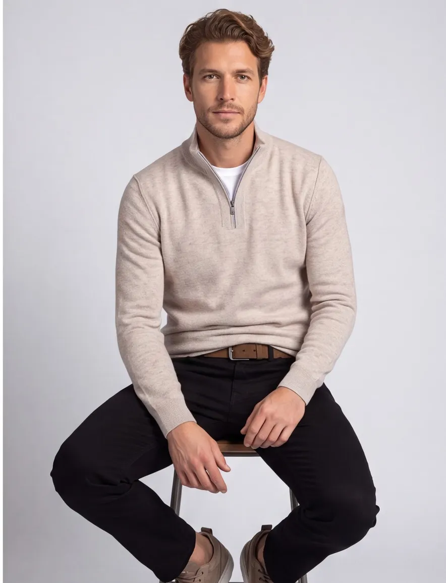 State of Art half zip trui beige normale fit