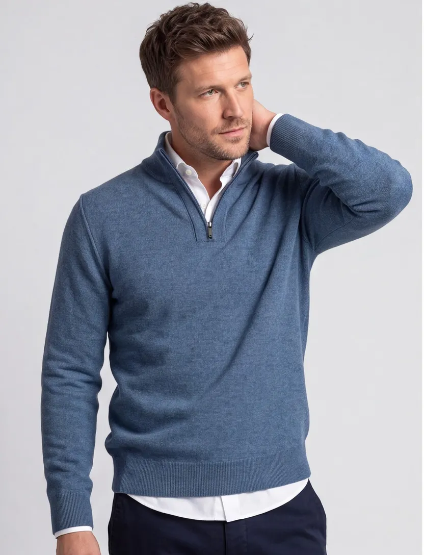 State of Art half zip trui blauw gemêleerd