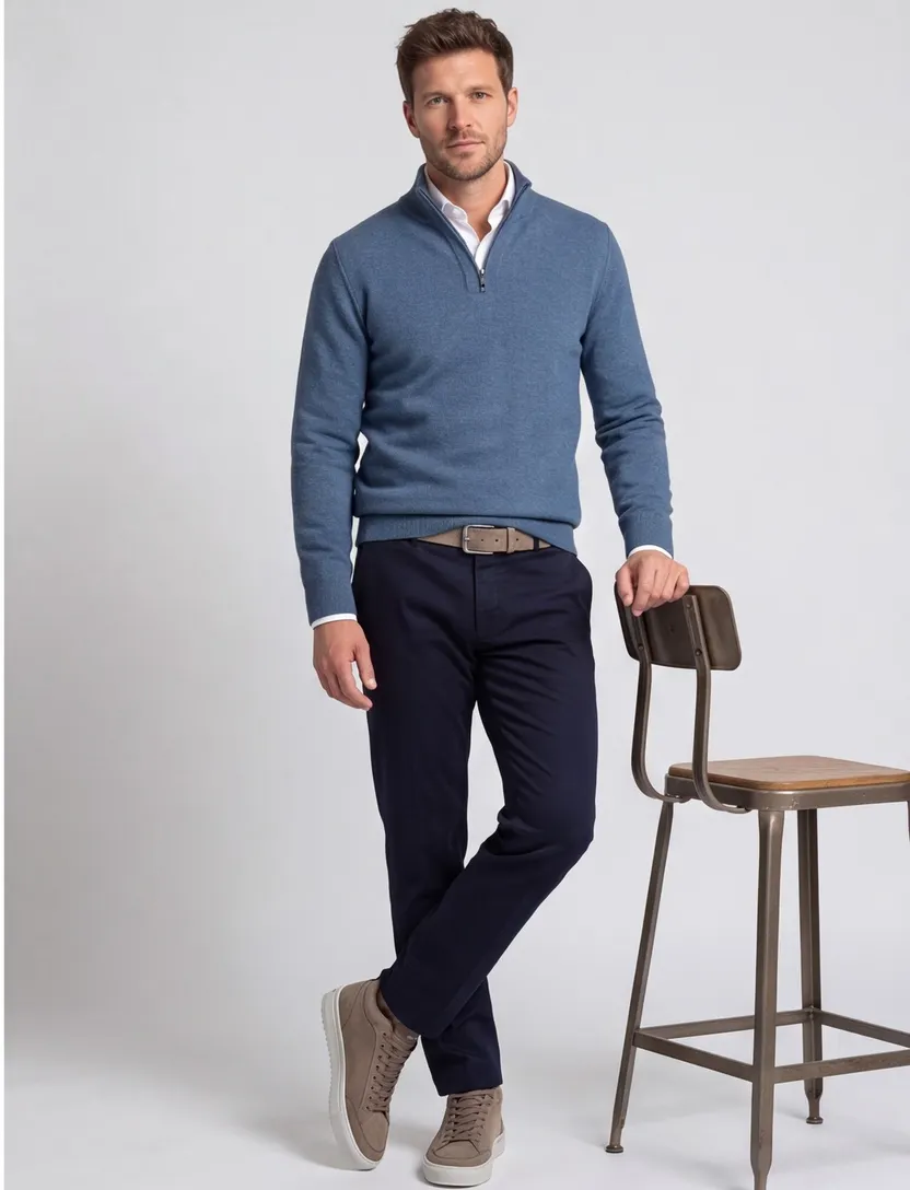 State of Art half zip trui blauw gemêleerd