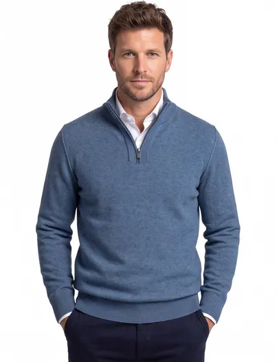 State of Art State of Art half zip trui blauw gemêleerd