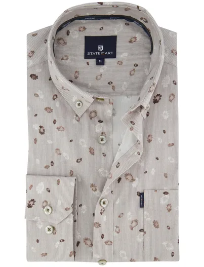 State of Art State of Art overhemd katoen beige patroon katoen