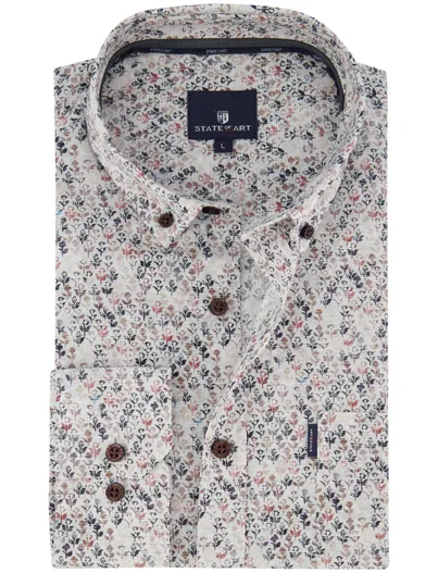 State of Art State of Art overhemd creme patroon button-down collar