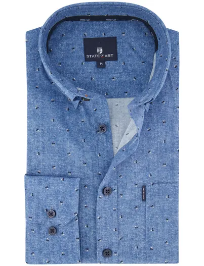 State of Art State of Art overhemd blauw katoen patroon met borstzak