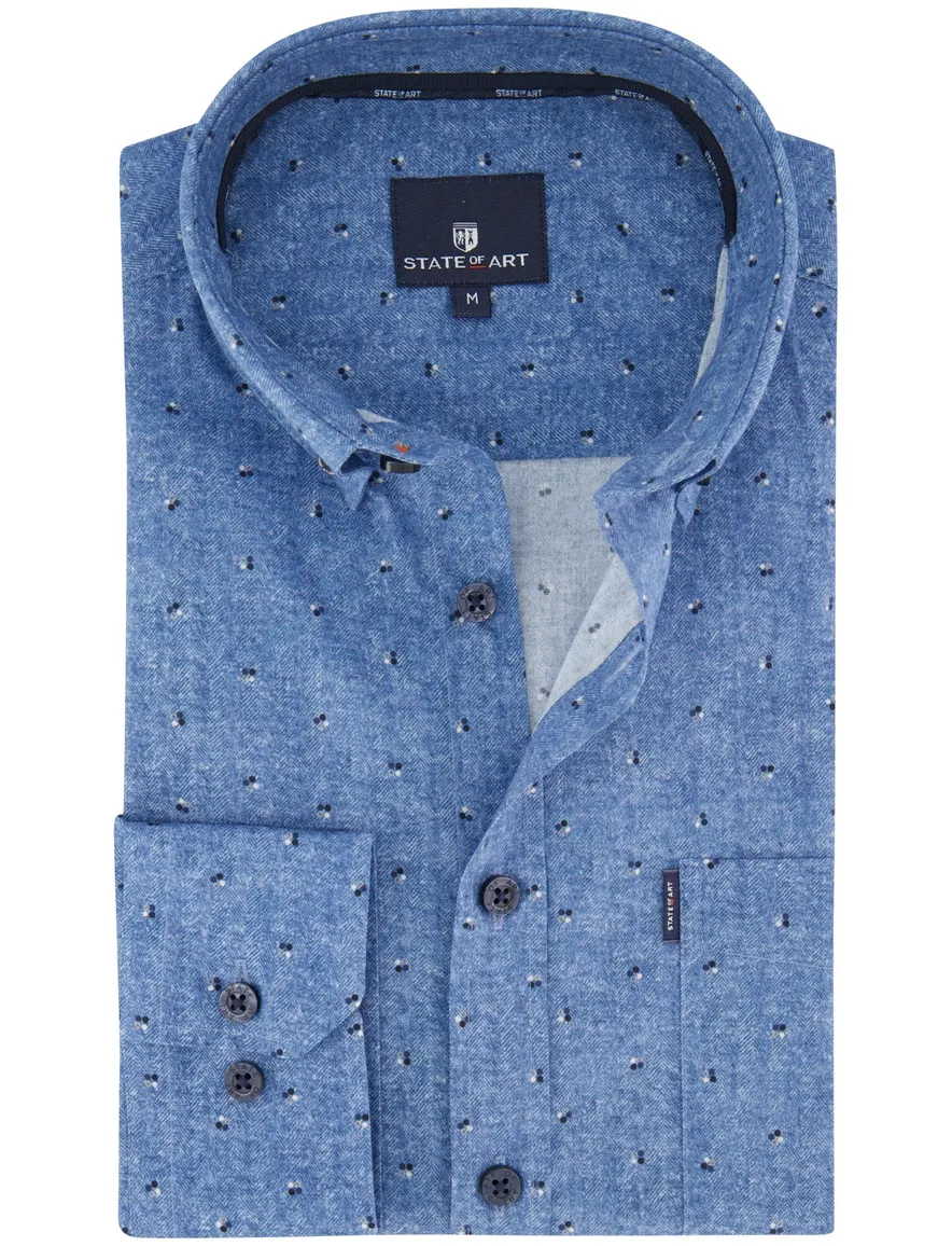 State of Art overhemd blauw katoen patroon