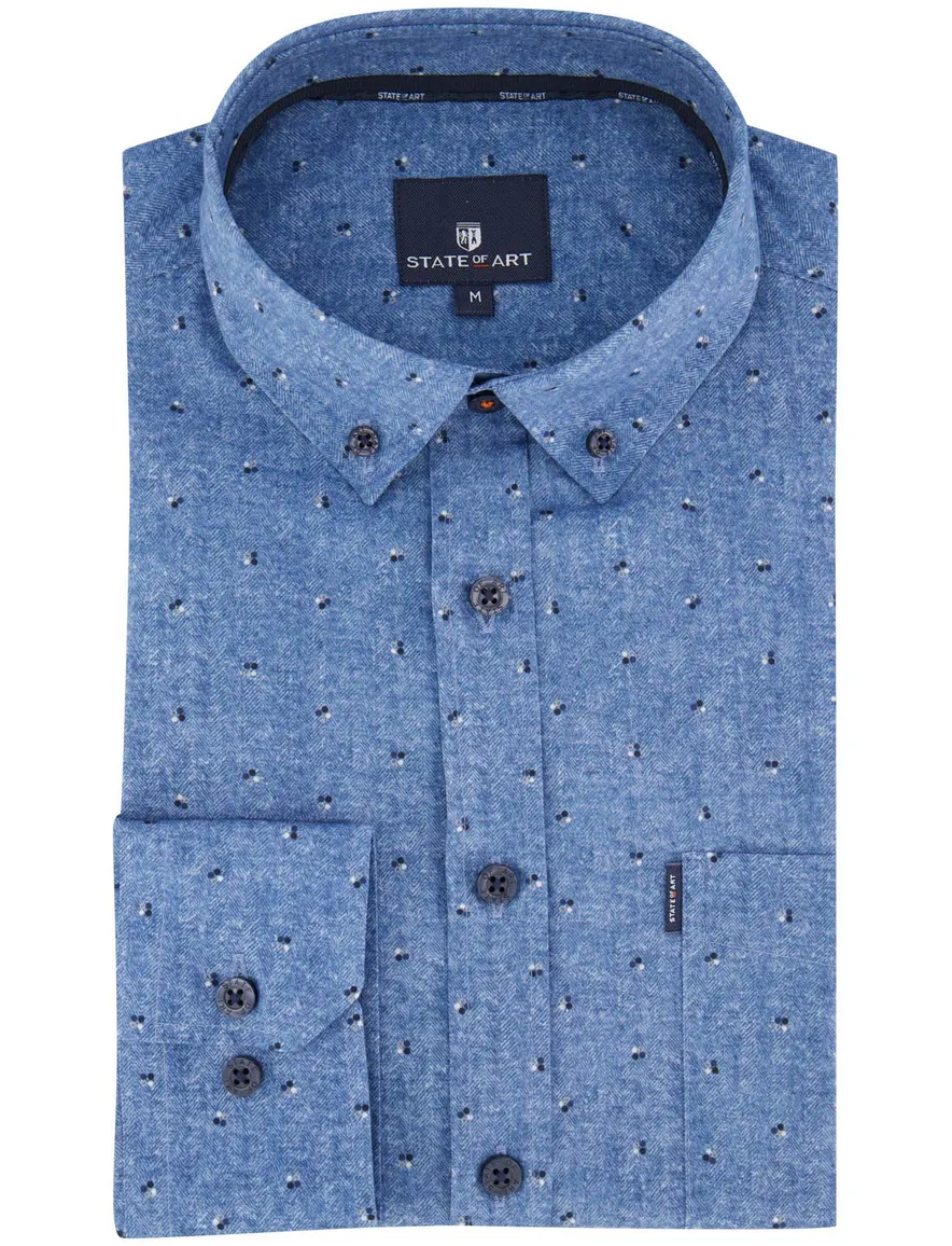 State of Art overhemd blauw katoen patroon