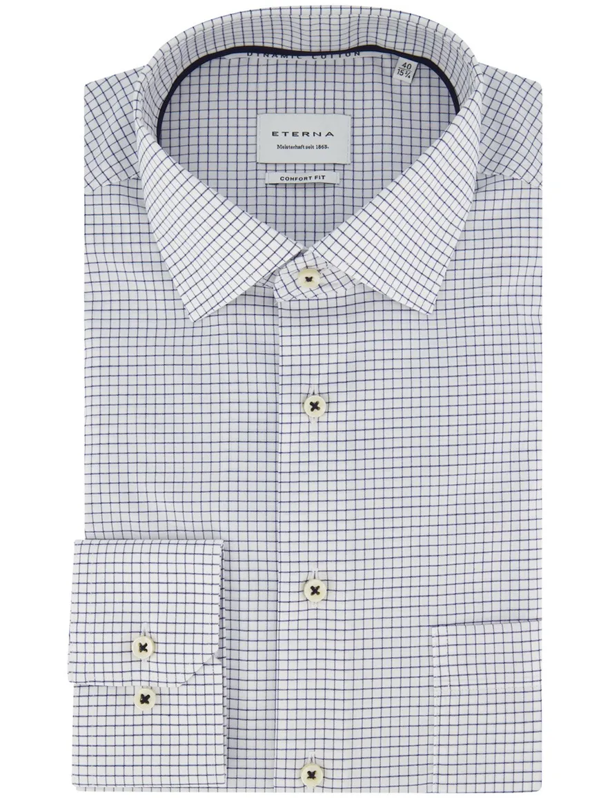 Eterna Comfort Fit Overhemd geruit wit donkerblauw strijkvrij
