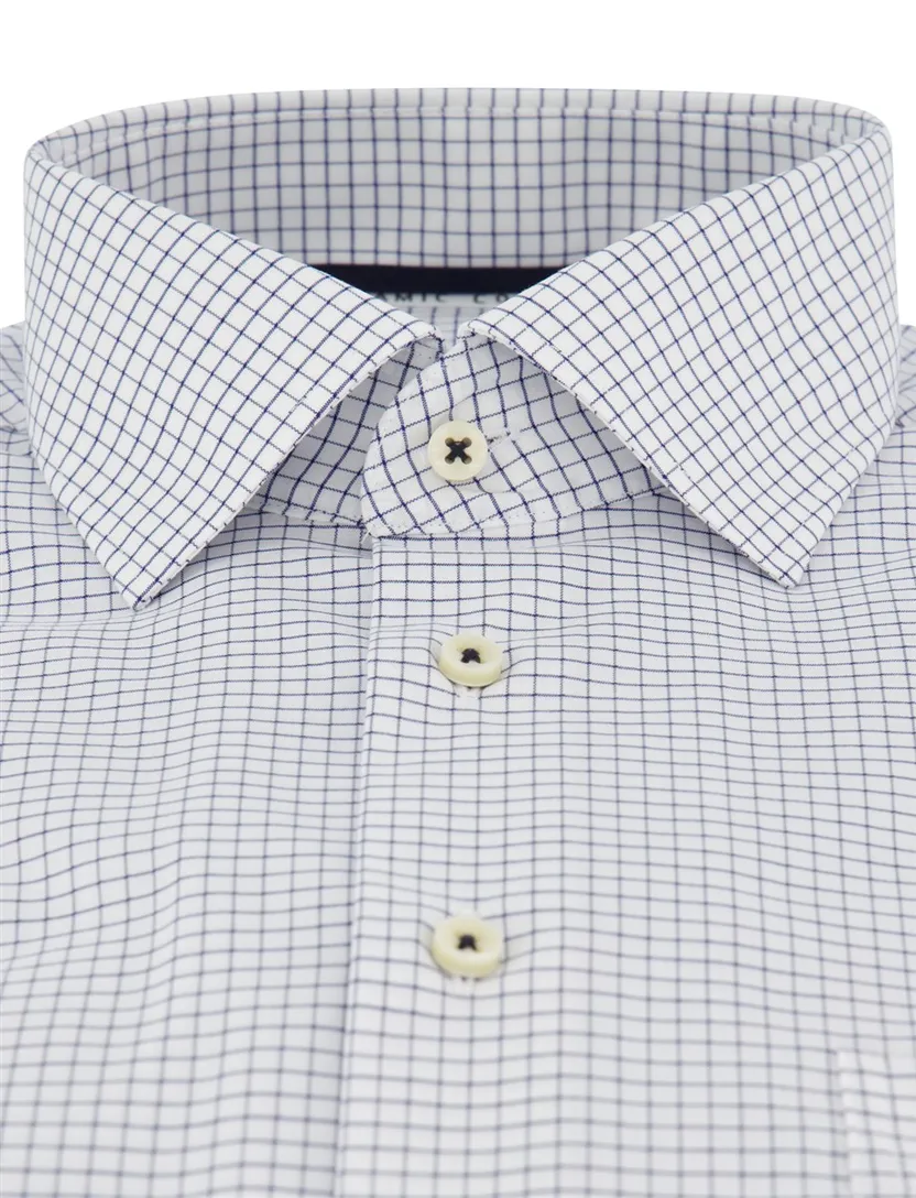 Overhemd Eterna Comfort Fit geruit wit donkerblauw strijkvrij