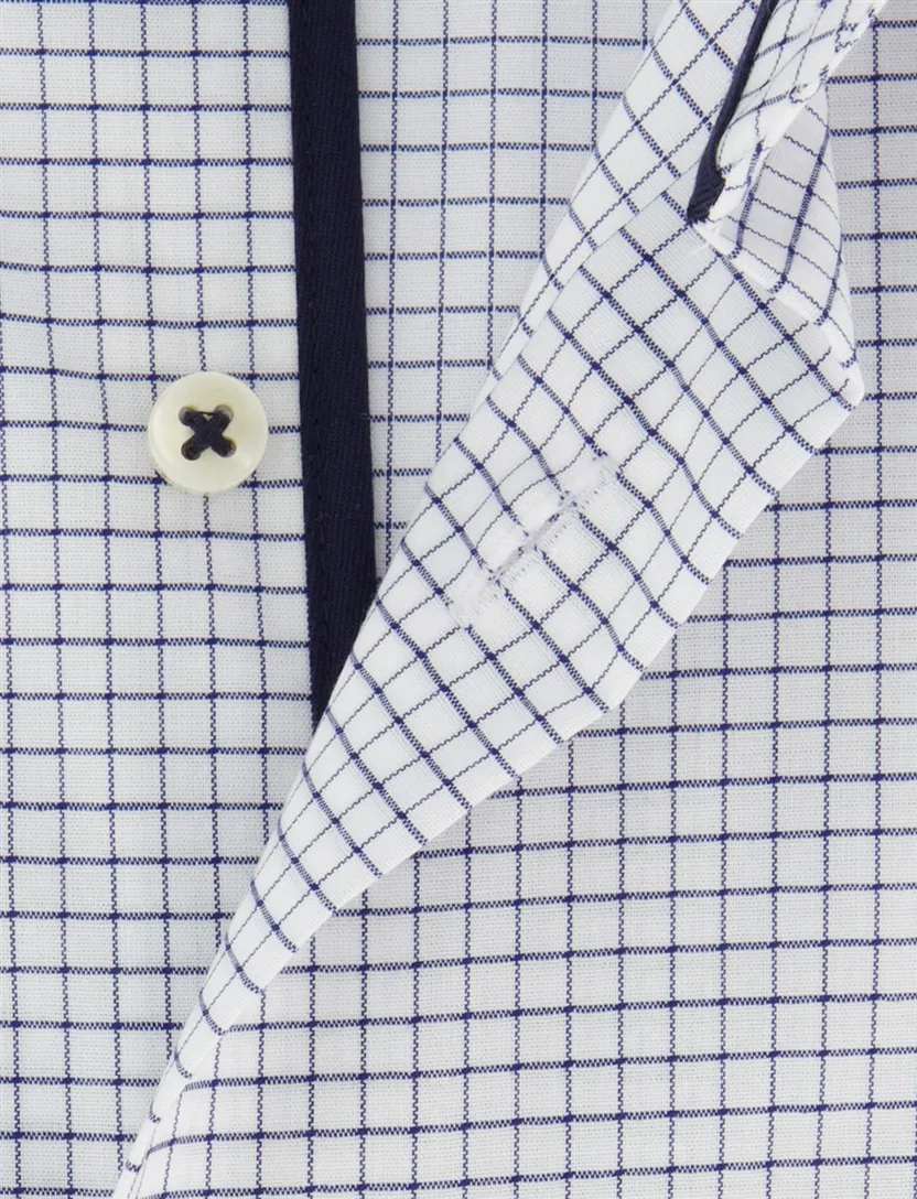 Overhemd Eterna Comfort Fit geruit wit donkerblauw strijkvrij