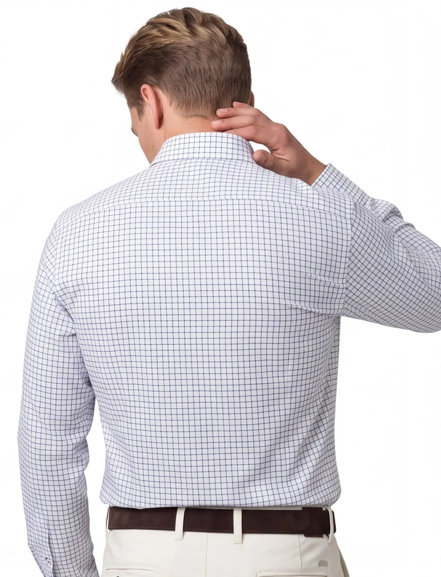 Eterna Comfort Fit Overhemd geruit wit donkerblauw strijkvrij