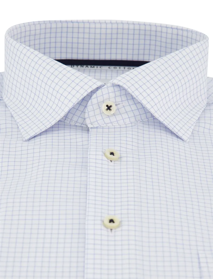 Overhemd Eterna Modern Fit wit geruit blauwe streep strijkvrij