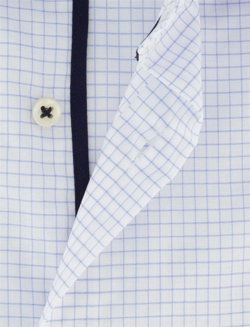 Overhemd Eterna Modern Fit wit geruit blauwe streep strijkvrij