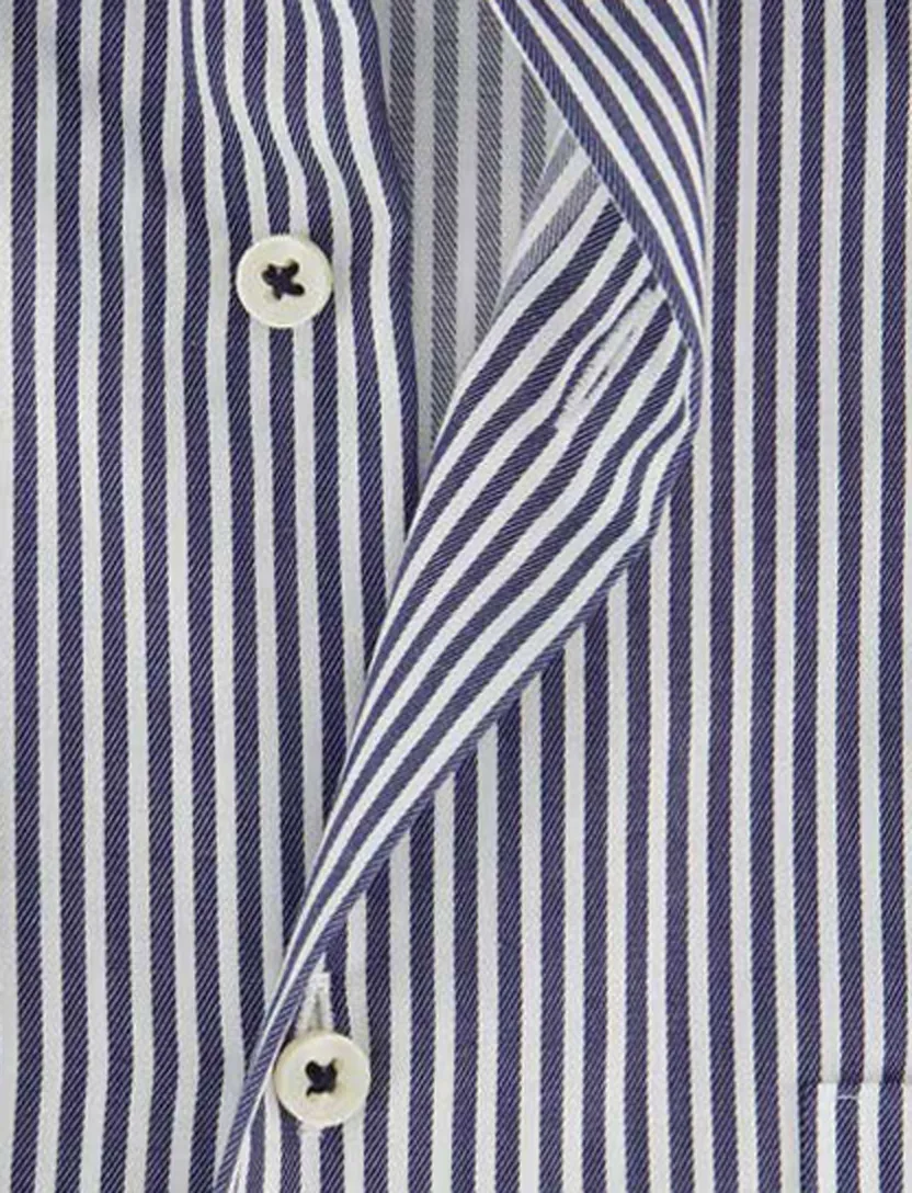 Eterna overhemd ml 5 wit donkerblauw gestreept strijkvrij