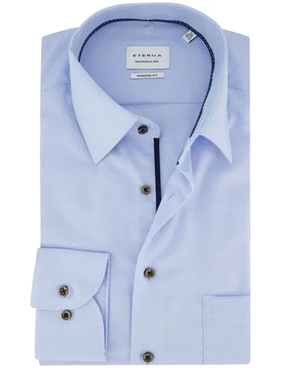 Eterna Eterna Modern Fit Overhemd lichtblauw strijkvrij katoen