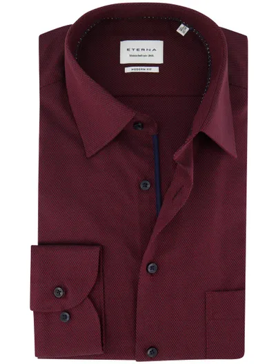 Eterna Eterna Modern fit Overhemd bordeaux effen strijkvrij katoen