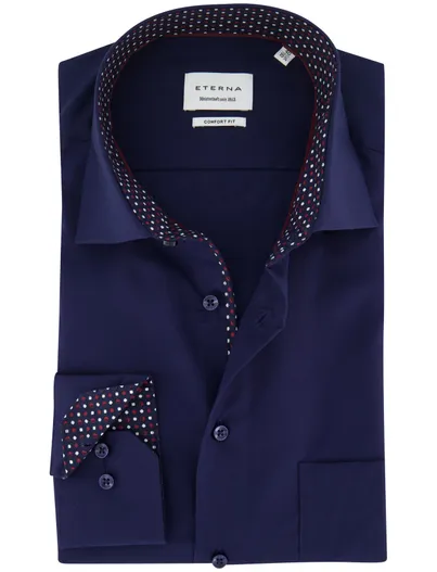 Eterna Eterna comfort fit donkerblauw effem semi-wide collar