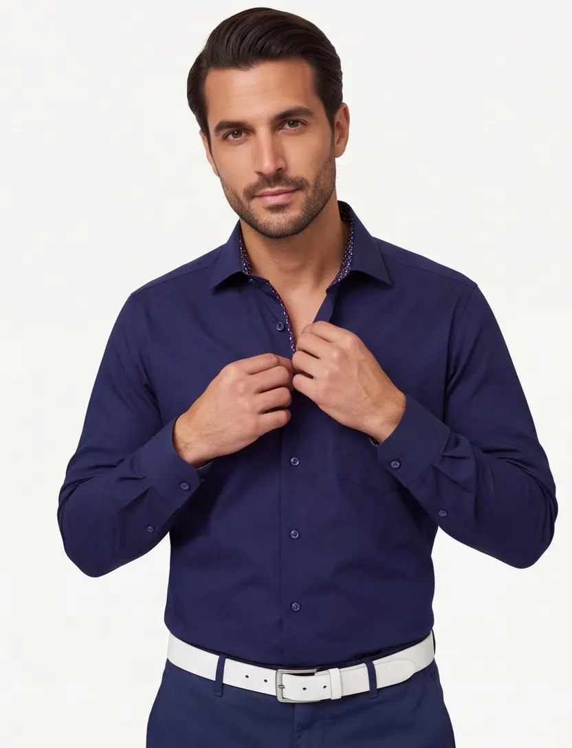 Eterna comfort fit donkerblauw effen
