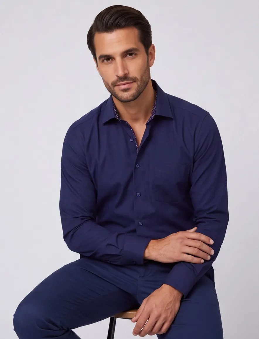 Eterna comfort fit donkerblauw effem semi-wide collar