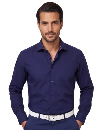 Eterna Eterna comfort fit donkerblauw effen