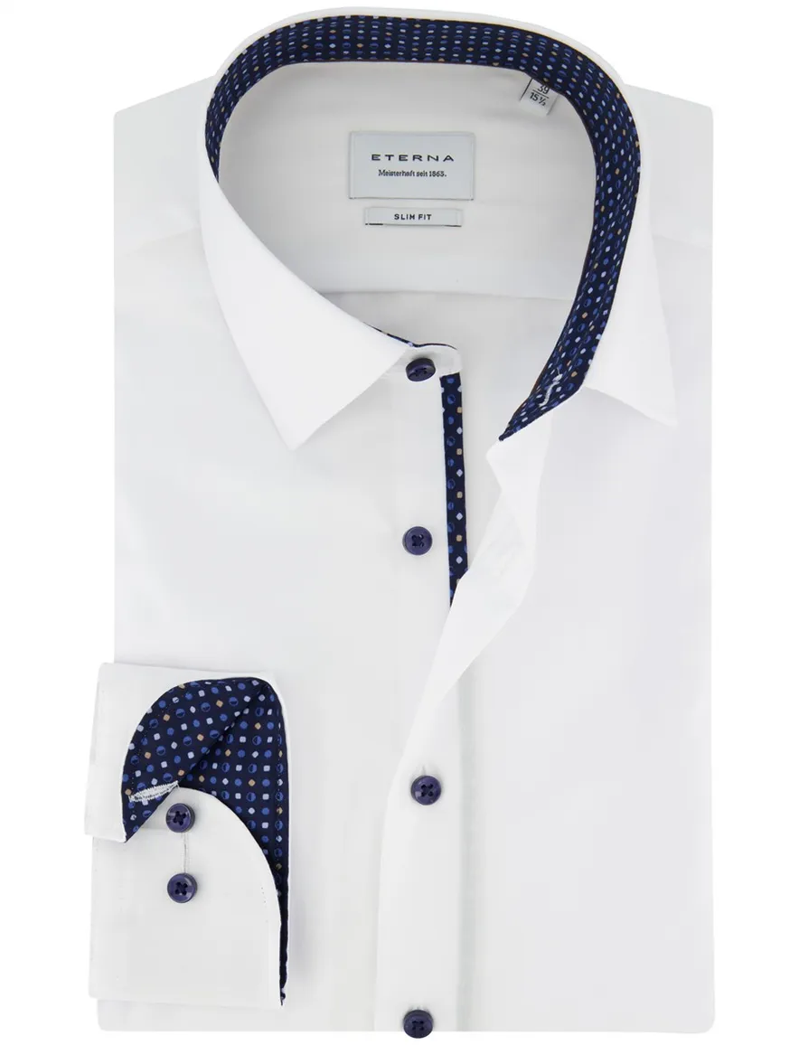 Eterna Slim Fit Overhemd wit strijkvrij katoen