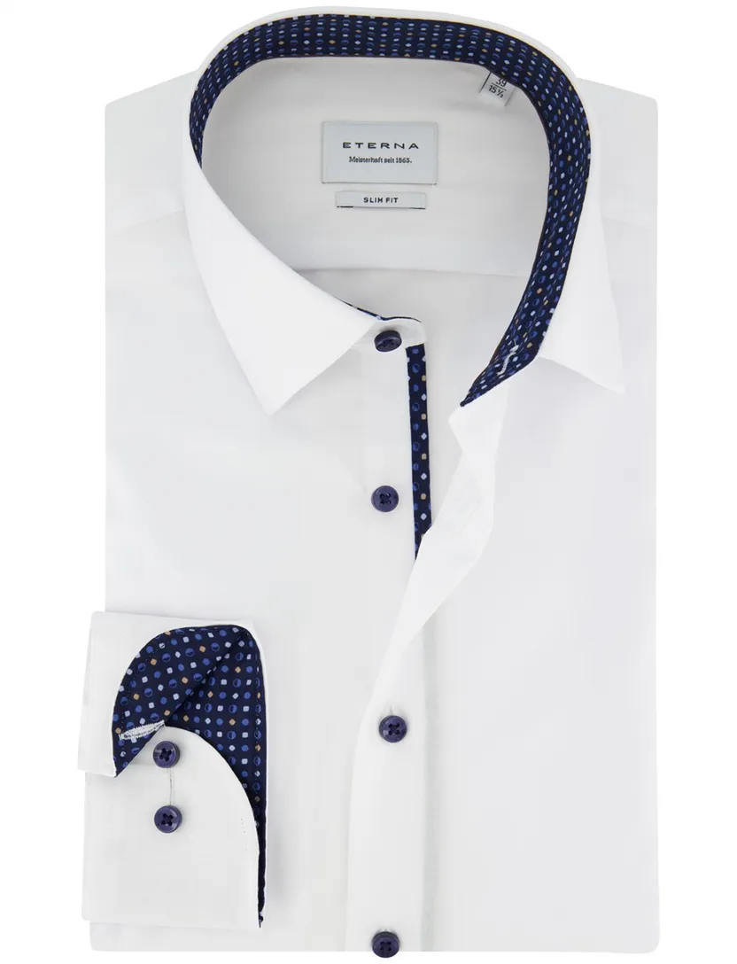 Overhemd Eterna Slim Fit wit katoen strijkvrij