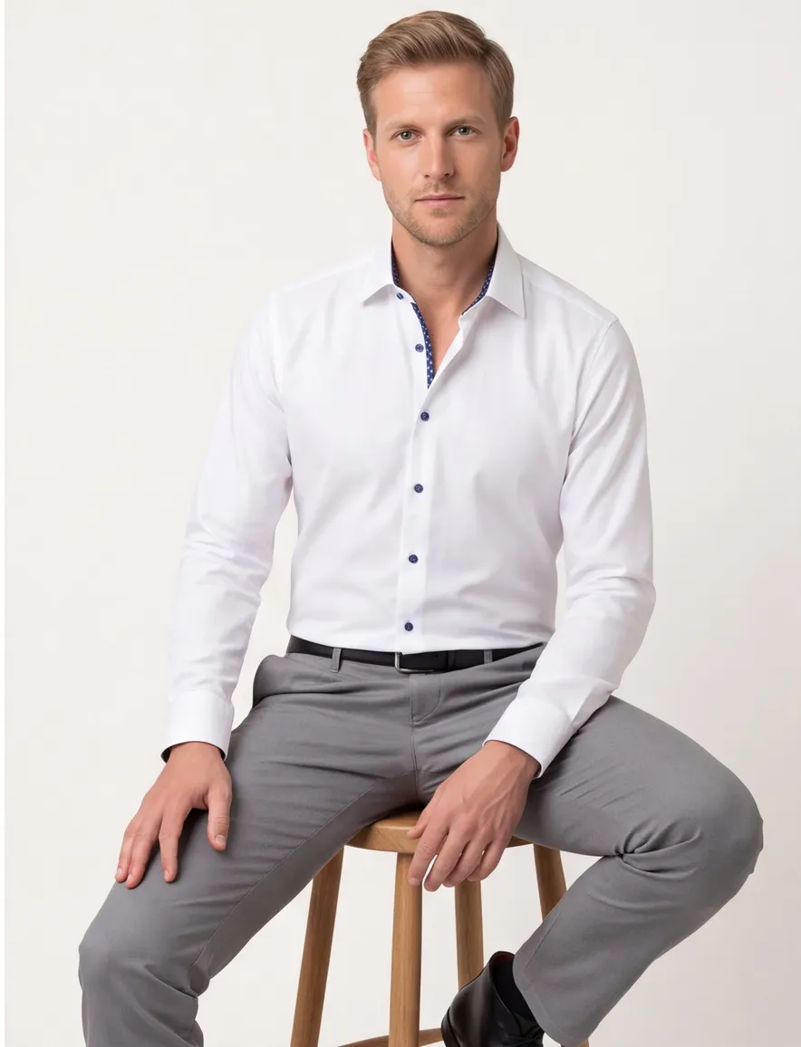 Eterna Slim Fit Overhemd wit strijkvrij katoen