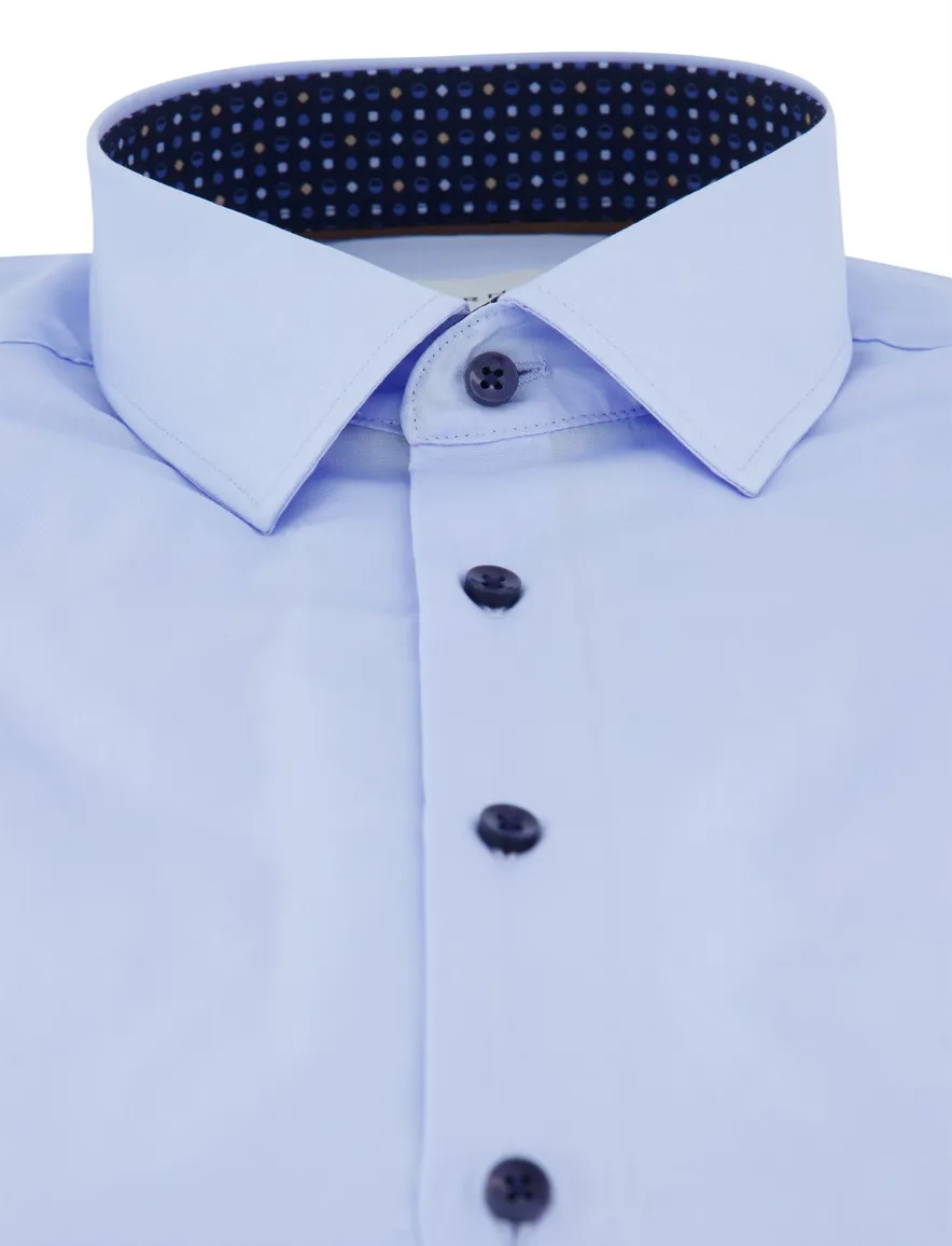 Eterna overhemd slim fit blauw effen strijkvrij semi-wide collar