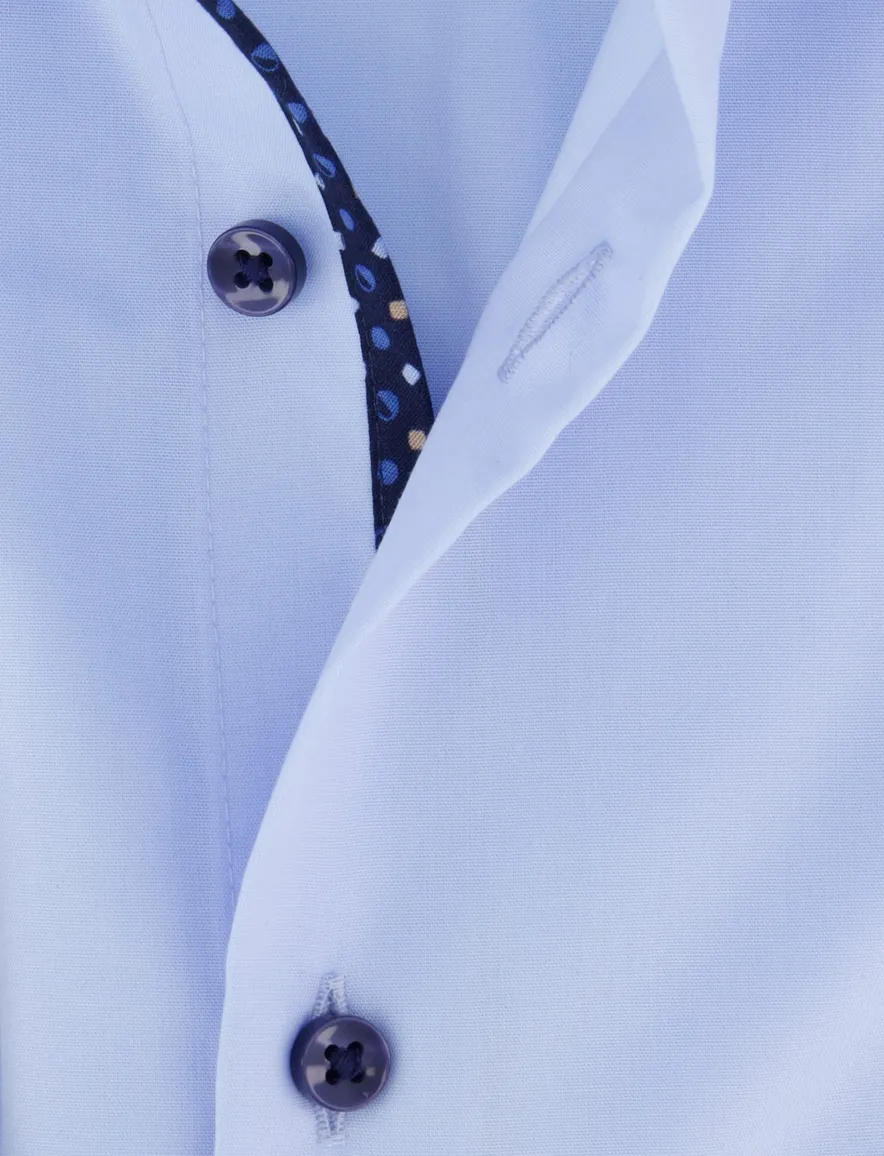 Eterna overhemd slim fit blauw effen strijkvrij semi-wide collar