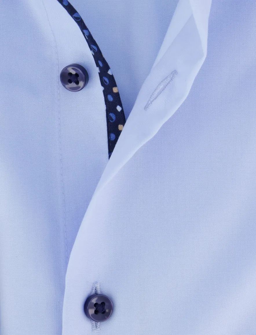 Eterna overhemd slim fit blauw effen strijkvrij semi-wide collar