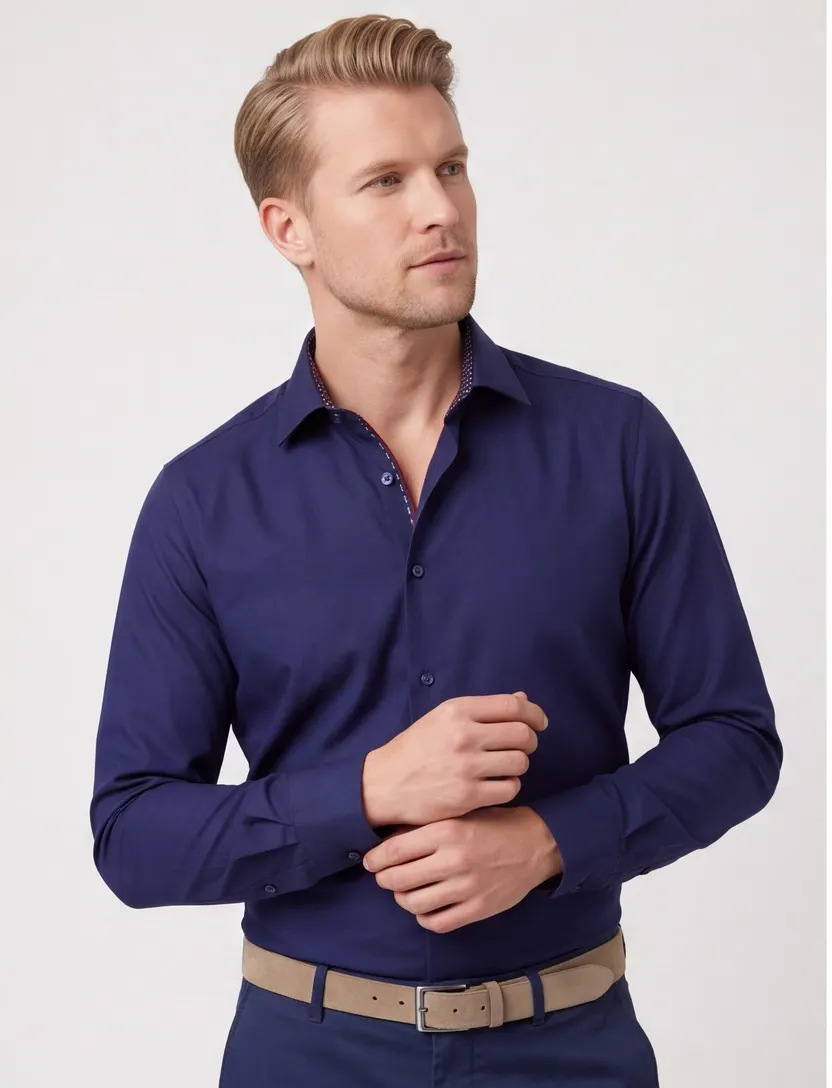 Eterna overhemd ml 5 donkerblauw strijkvrij