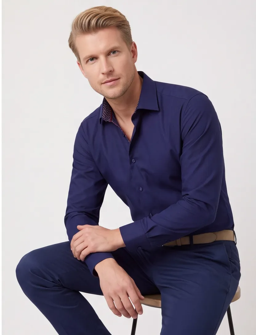 Eterna overhemd ml 5 donkerblauw strijkvrij