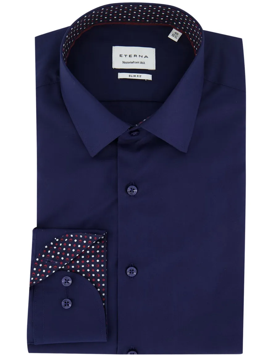 Eterna overhemd ml 5 donkerblauw slim fit strijkvrij