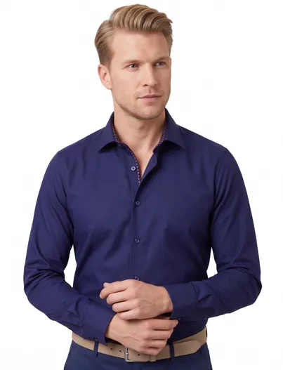 Eterna Eterna overhemd ml 5 donkerblauw strijkvrij