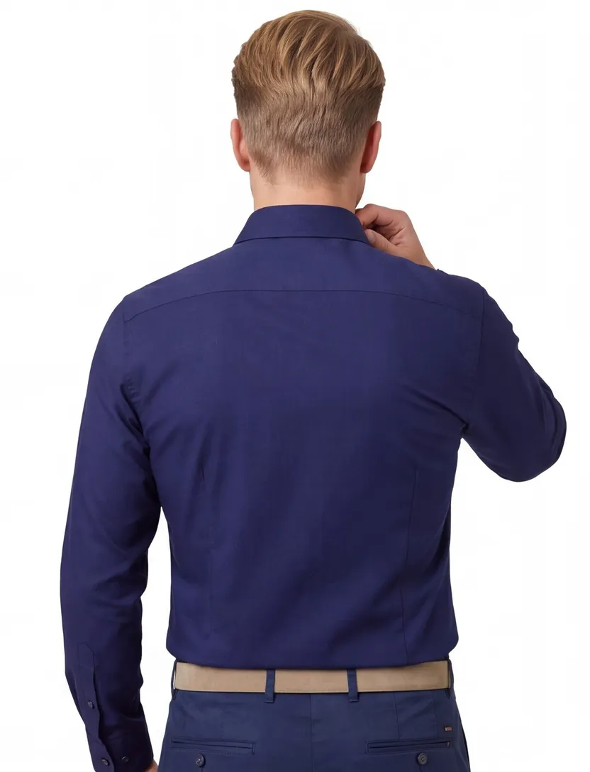 Eterna overhemd ml 5 donkerblauw strijkvrij