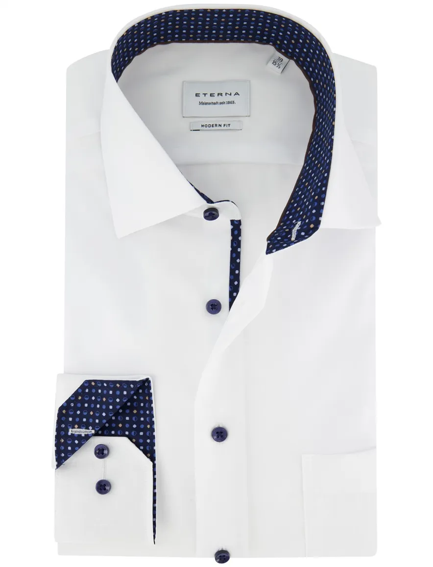 Eterna Modern fit Overhemd wit donkere knoop effen strijkvrij