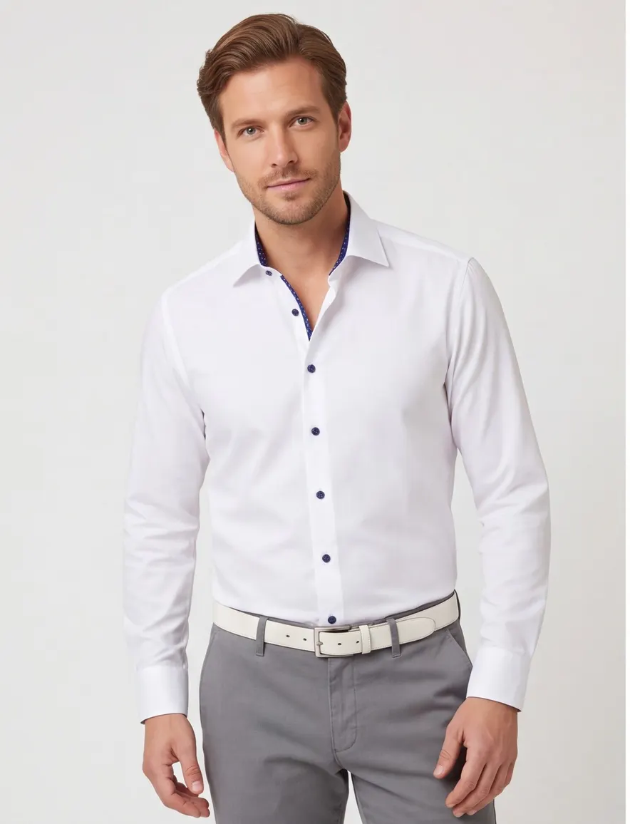 Eterna Modern fit Overhemd wit donkere knoop effen strijkvrij