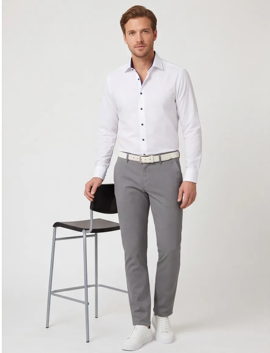 Eterna Modern fit Overhemd wit donkere knoop effen strijkvrij