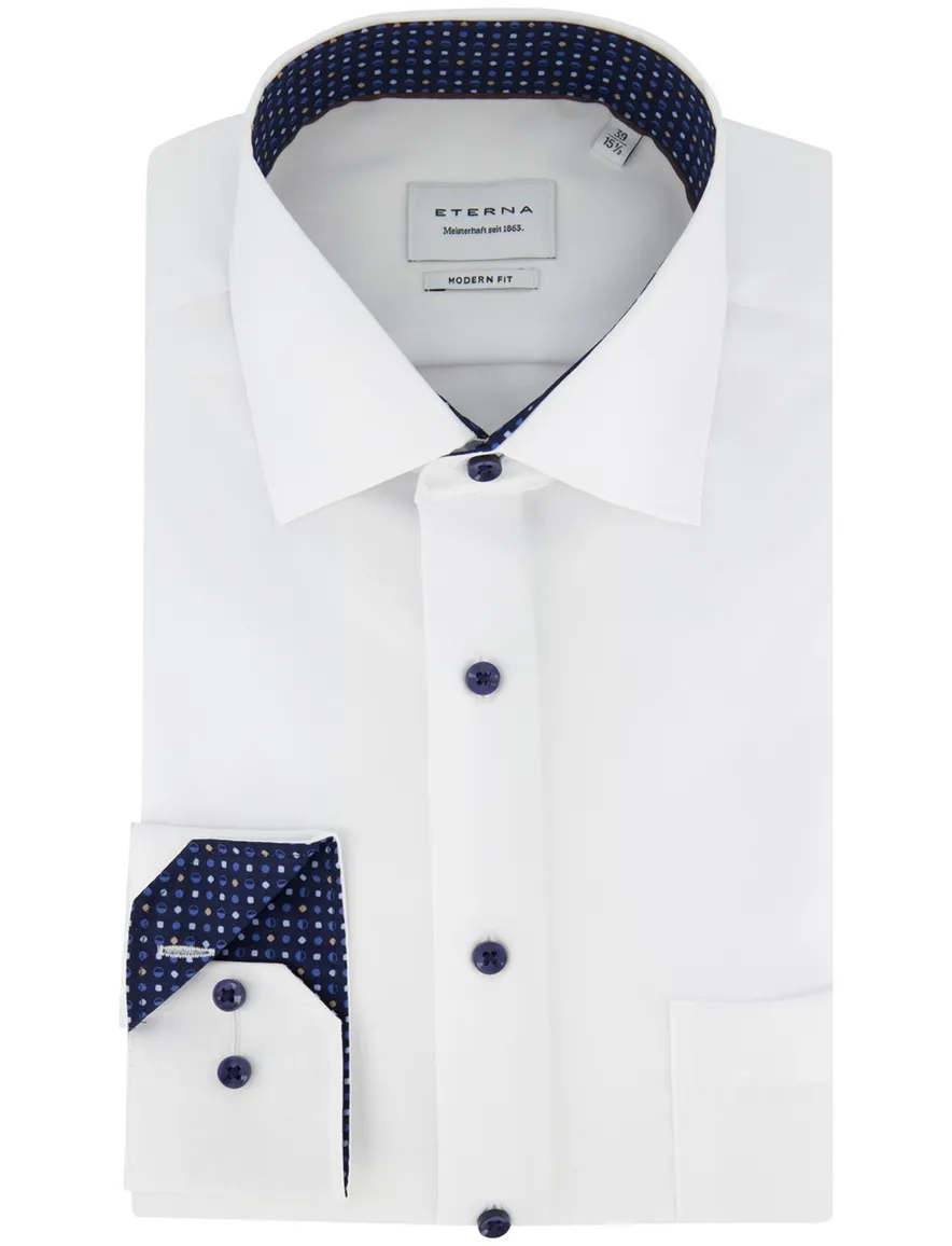 Eterna Modern fit Overhemd wit donkere knoop effen strijkvrij