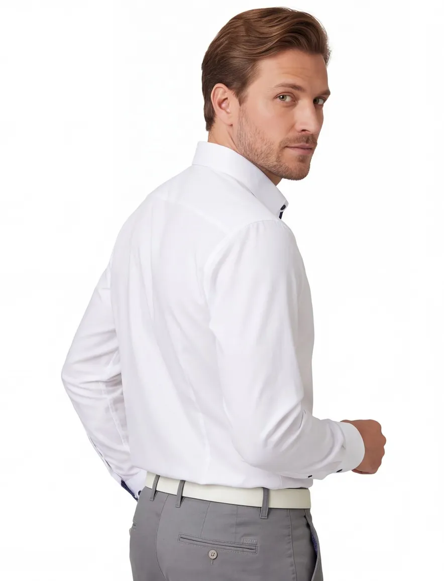 Eterna Modern fit Overhemd wit donkere knoop effen strijkvrij