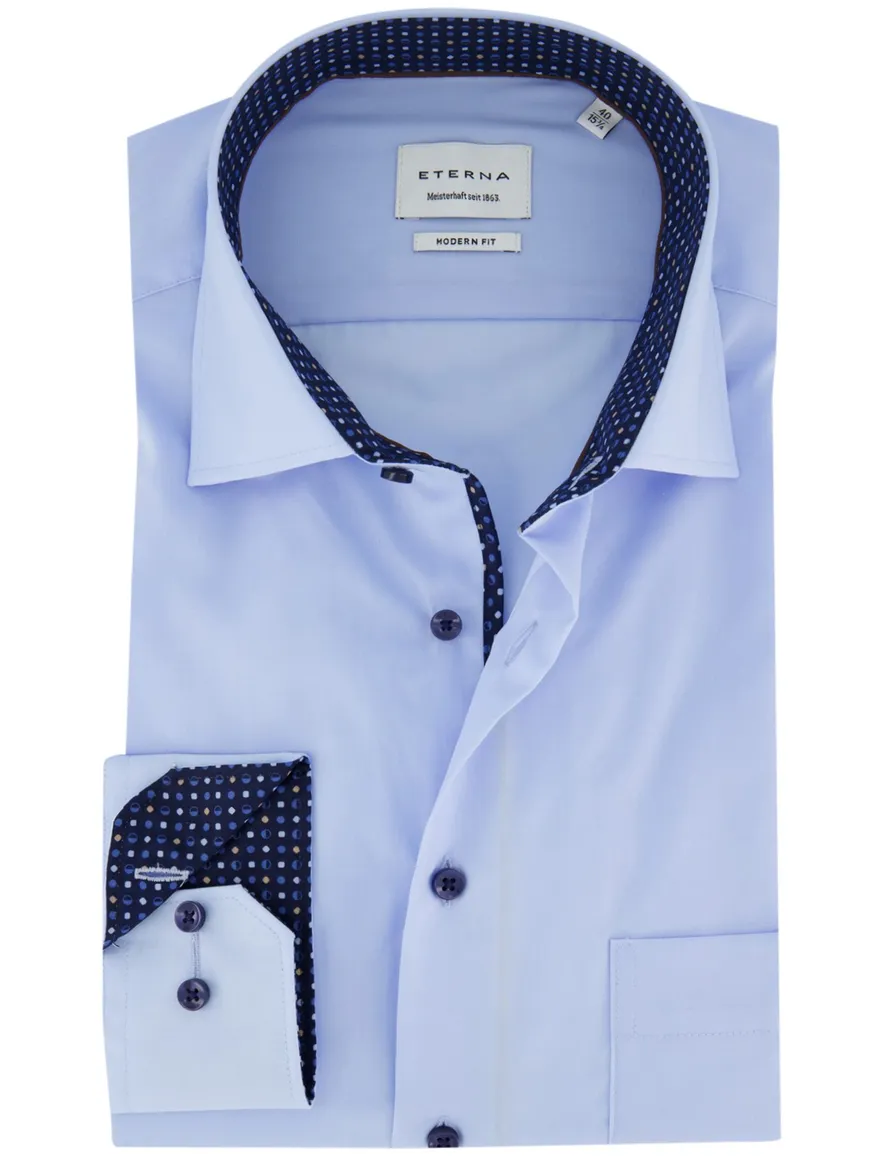 Eterna overhemd ml 5 blauw effen modern fit