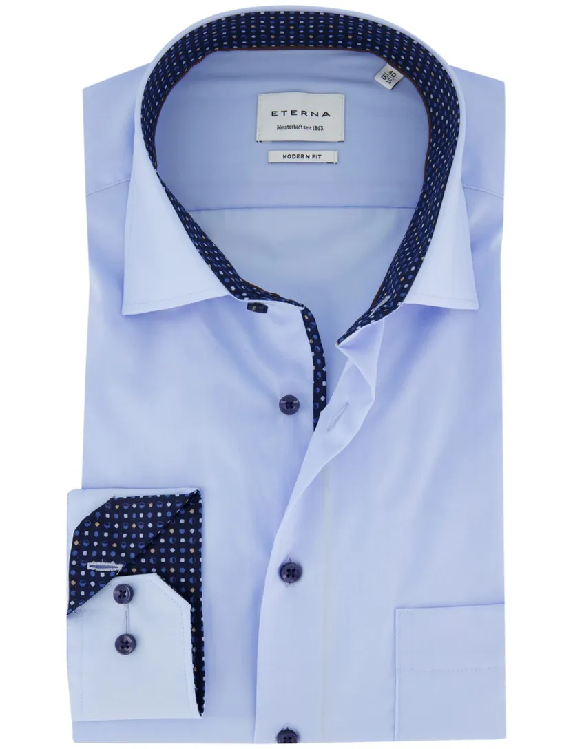 Eterna overhemd ml 5 blauw effen