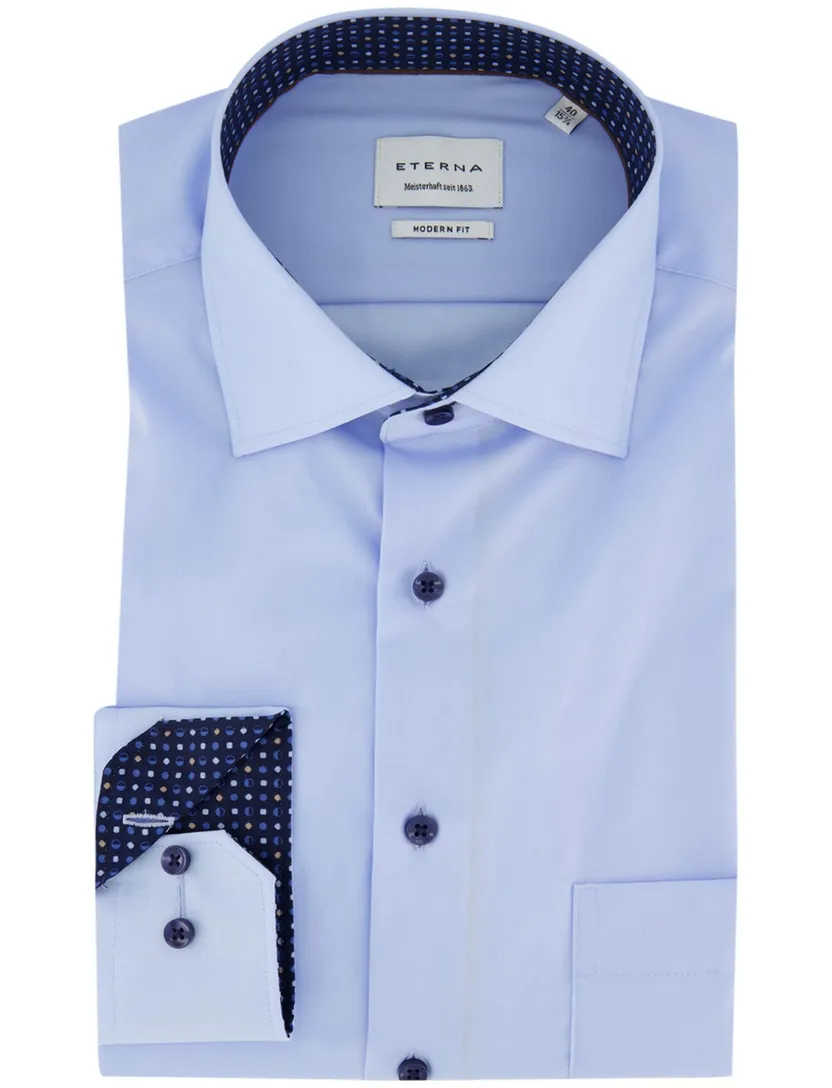 Eterna overhemd ml 5 blauw effen