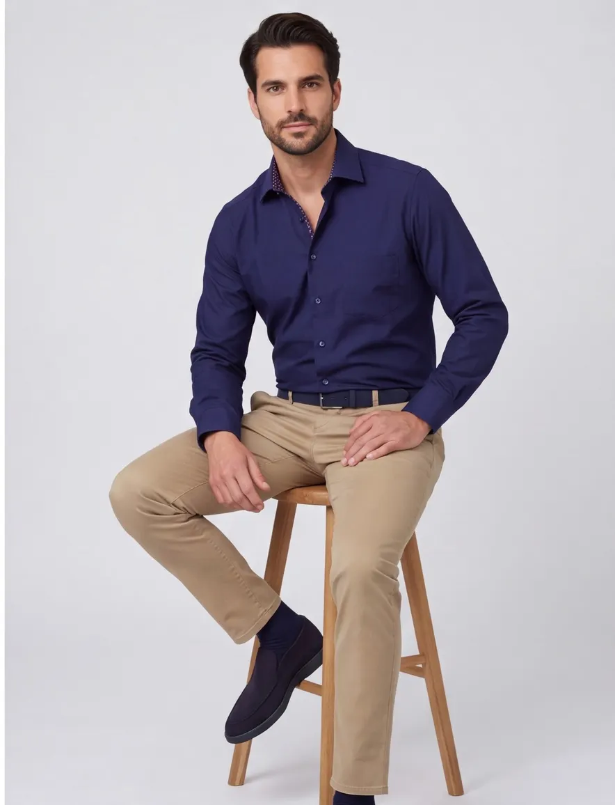 Eterna overhemd ml 5 donkerblauw strijkvrij modern fit borstzak