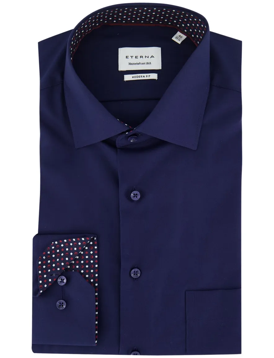 Eterna overhemd ml 5 donkerblauw strijkvrij modern fit borstzak