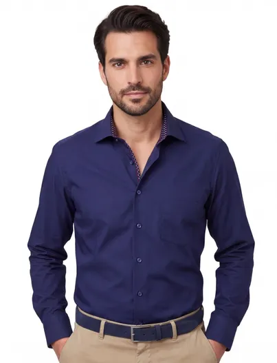 Eterna Eterna overhemd ml 5 donkerblauw strijkvrij modern fit borstzak