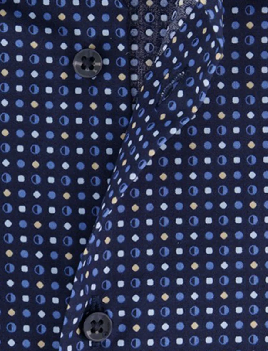 Eterna overhemd ml 5 donkerblauw print modern fit strijkvrij